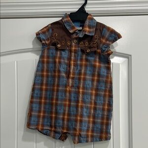 Plaid Baby Romper with Embroidered Details